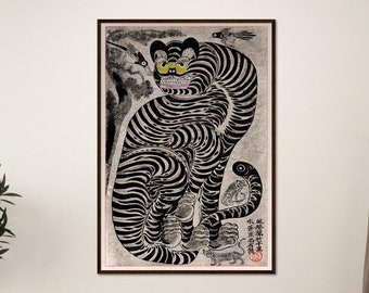 Japanischer Tiger Ukiyo-e Kunstdruck: Vintage Holzschnitt