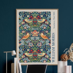 William Morris exhibition print William Morris strawberry thief poster botanical art boho decor floral print mid century decor museum print