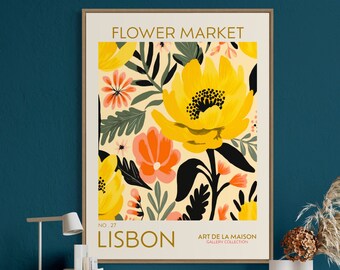 Lisbon Flower Market Print, Vintage Floral Decor Poster