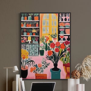 flower shop Print, Botanical Wall Art, Floral Decor Poster, Flower Shop Decor, Flowerful Vintage Decor, Matisse Print, Bold Flowers Colorful