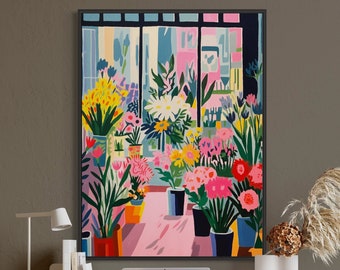 Blumenladen-Druck, Botanische Wandkunst, Blumendekor Poster, Blumenladen-Dekor, Vintage-Dekor, Matisse-Druck, mutige Blumen bunt
