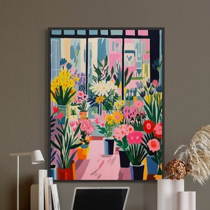 flower shop Print, Botanical Wall Art, Floral Decor Poster, Flower Shop Decor, Flowerful Vintage Decor, Matisse Print, Bold Flowers Colorful