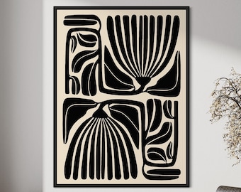 Abstract botanical poster beige black Wall Art, Neutral botanical print, Art Floral Illustration Botanical Poster Vintage Decor Minimalist