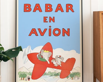 Babar l'éléphant décoration murale art mural imprimable décoration de chambre d'enfant cadeau pour enfants art mural rétro illustration impression décoration de chambre d'enfant art mural mignon