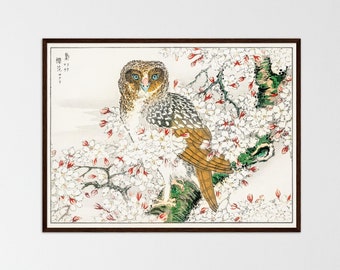 Vintage Japanese print owl art bird lover print botanical wall decor owl poster Japanese art home decor Japanese poster gift