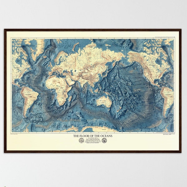 Ocean floor map art scientific print map vintage map ocean wall decor geology art gift for office