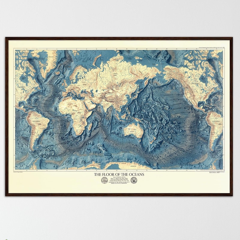 Ocean Floor Map Framed - Etsy UK