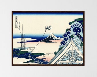 Hokusai Japanese Art Print: Honganji Temple, Mount Fuji