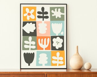 Botanical Flower Print, Colorful Abstract Art, Boho Decor