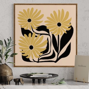 Botanical print minimal art  yellow botanical wall decor neutral flower print art floral Illustration botanical poster retro flower art