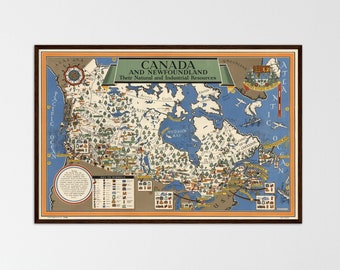 Vintage Canada Tourist Map Print, Enhanced Wall Decor