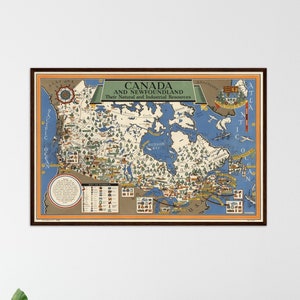 Tourist map of Canada Vintage Canada map print touristic map Canada wall decor vintage print