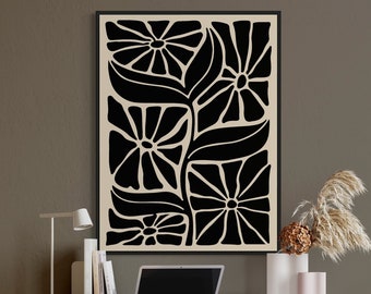 Abstrakt blomtryck: Beige & svart botanisk illustration (digital nedladdning)