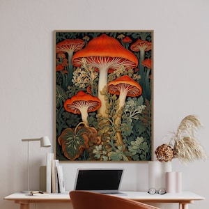 William Morris Inspired Mushroom Printable Wall Art , Mushroom Print, Botanical Wall Decor, Poster Nature Living Room Art,Forest Wall Art.