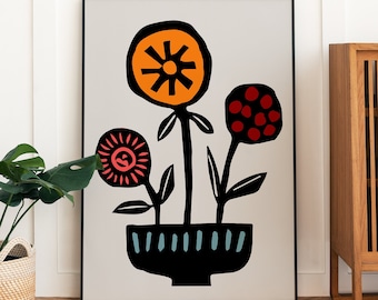 Botanical Flower Print, Colorful Minimalist Wall Art