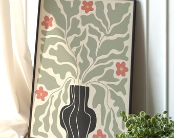 Botanical Illustration Poster | Mid Century Modern Flower Vase Art