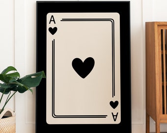 Ace of Hearts Print | Trendy Black and Beige Playing Card Poster