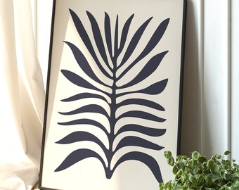 Minimalist Botanical Leaf Art Print, Black and Beige