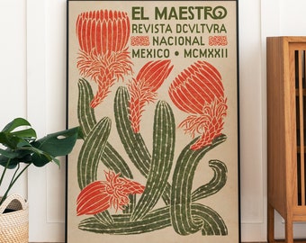 El Maestro print Mexican culture,Mexican Exhibition Art Poster,Mexico Travel Poster,Vintage Wall Art El Maestro Poster,Mexican Culture Print