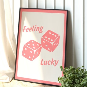 Lucky you kunst aan de muur, roze muurkunst, speelkaartprint, trendy muurkunst, slaapzaaldecor, retro poster, esthetische muurdecor, funky muurkunst