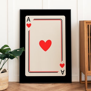 Asso di cuori decorazione da parete carta da gioco stampa arte da parete alla moda estetica poster moderno poster fortunato poster vintage arte funky regalo per gli amanti