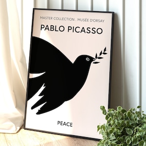 Picasso exposition affiche décoration murale moderne minimal impression Picasso Wall Art Picasso exposition dart contemporain musée dart noir et beige image 1