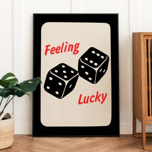 Lucky you arte da parete bianco nero, stampa di carte da gioco, arte da parete alla moda, arredamento dormitorio, poster retrò, decorazione da parete estetica, carte da gioco funky da parete