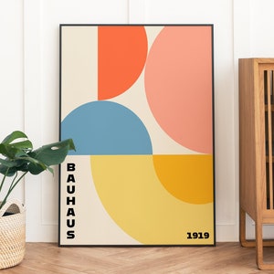 Pôster abstrato de arte minimalista para decoração de parede, impressão geométrica, impressão moderna Bauhaus, impressão moderna de meados do século, pôster de exposição, impressão colorida