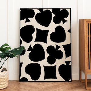 Decorazione da parete retrò alla moda poster retrò stampa estetica alla moda moderna Poster asso di cuore nero e beige Poster di poker arte funky vintage