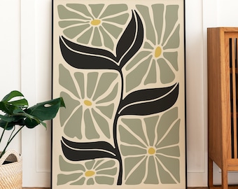 Sage Green Floral Print, Neutral Botanical Illustration (Digital Download)