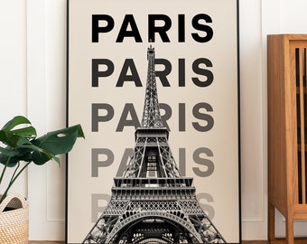 Impresión de viaje Cartel de la ciudad de París Impresión de París Blanco y negro Neutral París Exposición de viajes Impresión Lindo Arte de pared de moda Impresión de la ciudad Arte moderno