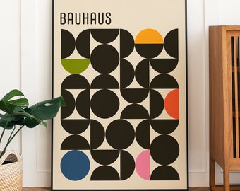 Stampa Bauhaus, arte geometrica astratta, arredamento moderno di metà secolo