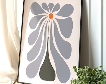 Mid-Century Modern Botanical Print, Minimalist Floral Wall Art
