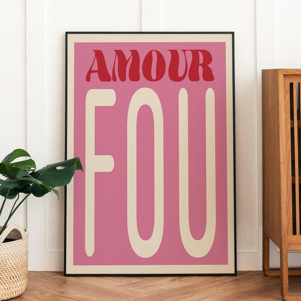 Amour Fou Art Print Crazy Love Poster moderne Typografie Druck Home Decor Zitat Art Print Trendy Print Minimal Typografie Wand Dekor