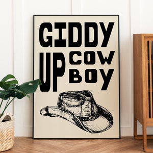 Impresión de vaquero vertiginoso, cartel tipográfico, decoración de pared occidental, arte de pared funky, impresión de citas, decoración campestre, impresión de caballo, decoración de granja