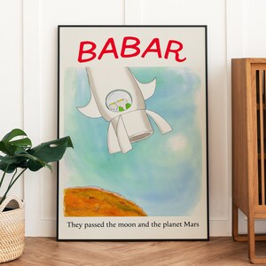 Babar o elefante arte de parede decoração de berçário presente de bebê arte de parede vintage ilustração impressão decoração de berçário citação arte de parede decoração de quarto de menina