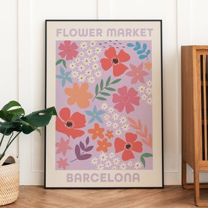 Flower market print Barcelona print botanical art boho decor vintage flower poster floral wall decor cute trendy wall art