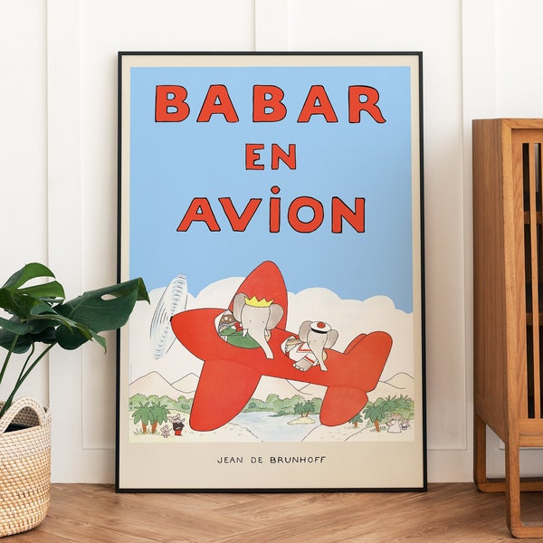 Babar l’éléphant mur art pépinière décor enfants cadeau rétro mur art illustration impression pépinière décor mignon mur art