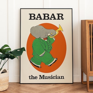 Babar der Elefant Wand Kunst Kinderzimmer Dekor Kinder Geschenk retro Illustration Wandkunst Illustration Druck Kinderzimmer Dekor Zitat Wand Kunst neutral Kinder Dekor