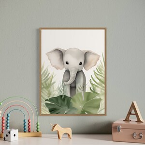 Safari Jungle Animal Print, Arte de la pared del vivero de elefantes, Impresión del vivero del bosque, Cartel del vivero de la selva, Impresión de animales del bebé, Animales de la selva, Regalo del bebé