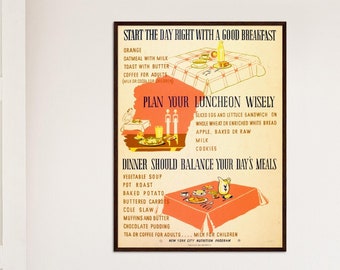 Cartel publicitario de comida vintage, arte retro para pared de cocina