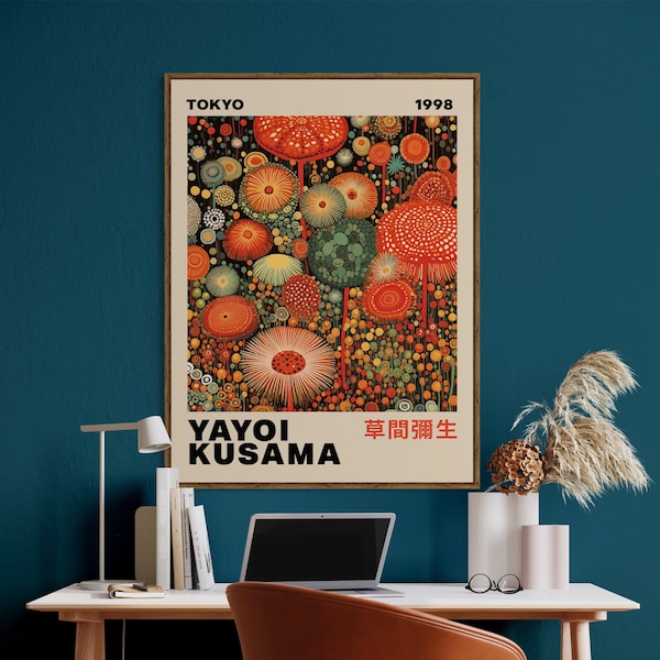 Impression inspirée de Yayoi Kusama, art abstrait, affiche Yayoi Kusama, art mural japonais, art mural de la galerie japonaise Yayoi Kusama, décoration murale du salon
