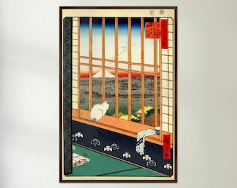 Stampa d'arte giapponese: Hiroshige Ukiyo-e, campi di riso di Asakusa