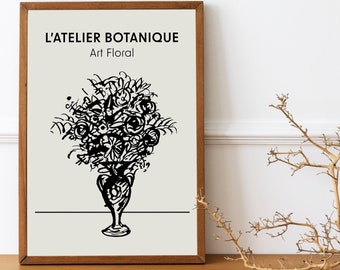 Poster botanique abstrait beige et noir, décoration murale neutre, impression botanique, art floral, illustration, poster botanique, décoration murale vintage