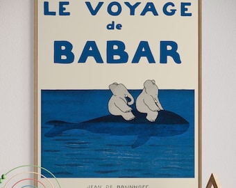 Babar elefanten väggkonst barnrumsinredning barnpresent retro väggkonst illustration tryck barnrumsinredning citat väggkonst könsneutral babypresent