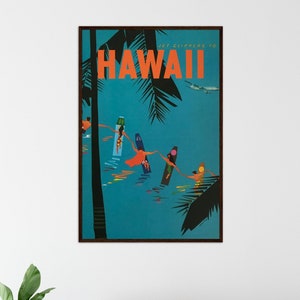Hawaii reisposter retro reisposter reizen muur kunst vintage decor kustmuur kunst surf print reiscadeau