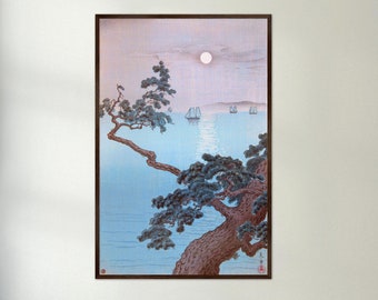 Japanese Art Print: Akashi Beach, Ukiyo-e Woodblock Poster