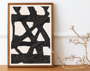 Impression d'art géométrique abstrait | Décoration murale minimaliste en noir et blanc