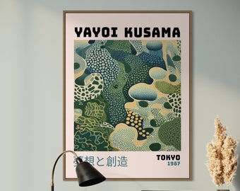 Yayoi Kusama inspirerad digital nedladdning, abstrakt konst, Yayoi Kusama affisch, japansk väggkonst, Yayoi Kusama japansk galleriväggkonst vardagsrum