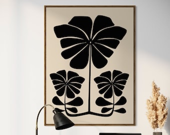 Abstrakt botaniskt tryck: Beige & svart blommig illustration